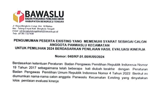 Berikut Peserta Panwaslucam Existing Bawaslu Benteng MS untuk Pemilihan 2024, 2 Orang&nbsp;TMS