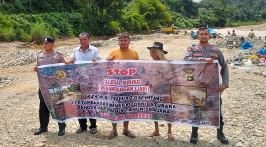 Personil Polsek lingga Bayu kembali  melaksanakan Himbauan Pelarangan Aktivitas Galian&nbsp;C