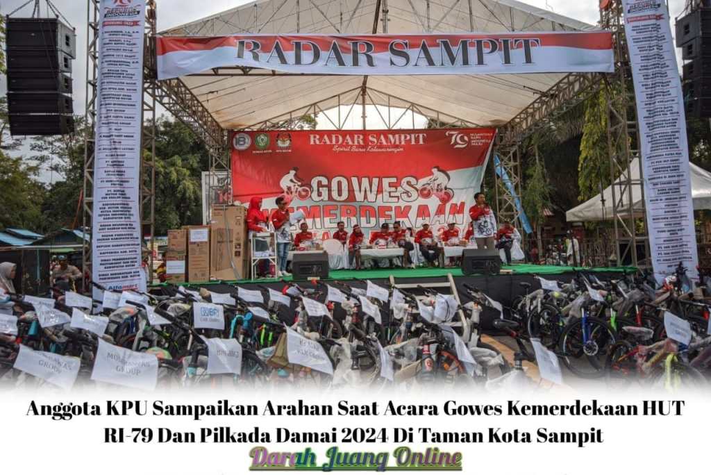 Anggota KPU Sampaikan Arahan Saat Acara Gowes Kemerdekaan HUT RI ke 79 Serta Pilkada Damai Di Taman Kota&nbsp;Sampit
