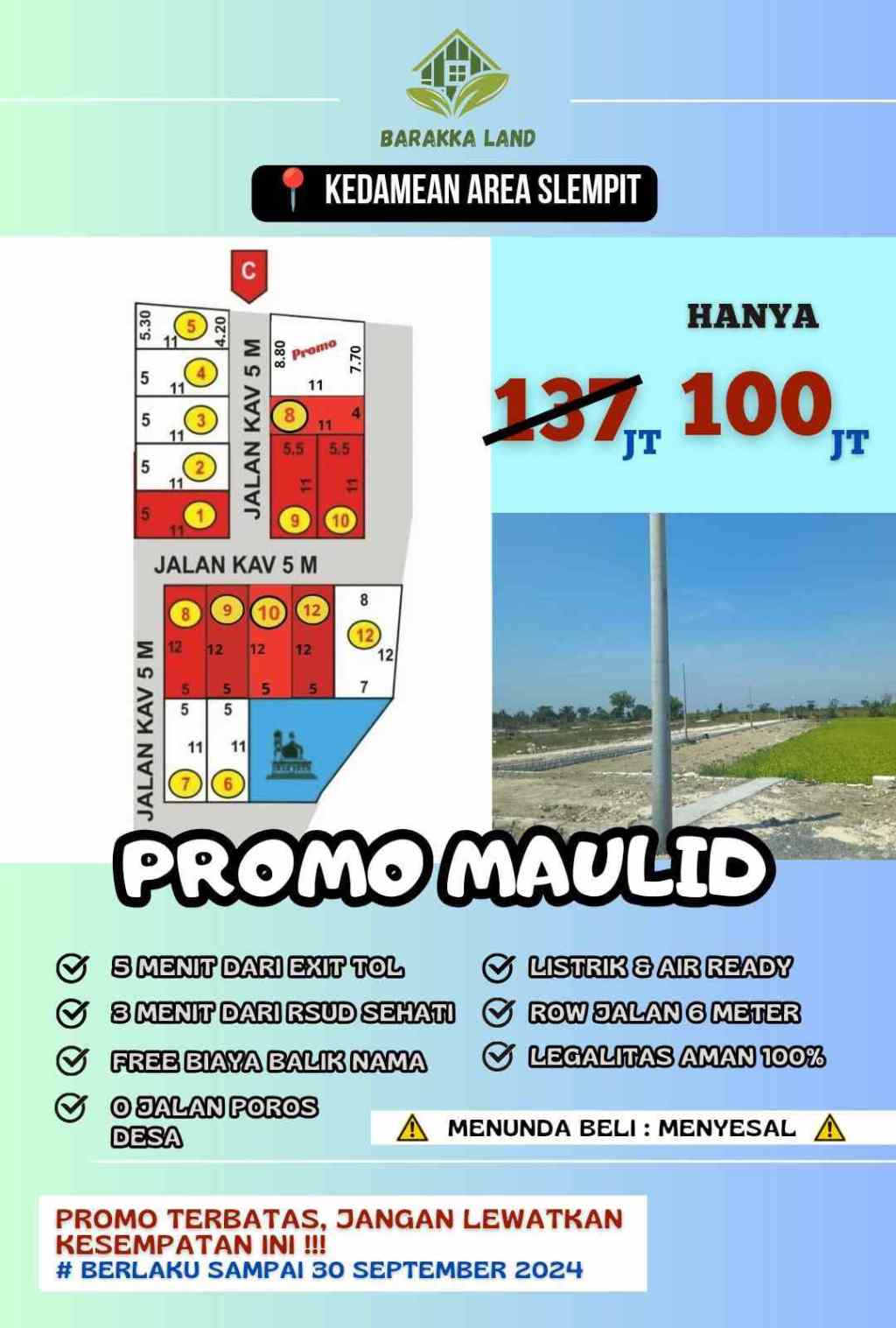 Barakah Land Berikan PROMOSI MAULID Beli 2 Dapat 3 Kavling di Kedamean Gresik, Buruan Sebelum&nbsp;Kehabisan