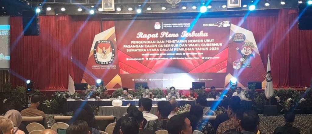 KPU Provinsi Sumut Gelar Rapat Pleno Terbuka Pengambilan Nomor Urut pada Paslon Gubsu dan Wagubsu