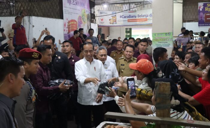 Presiden Jokowi Tinjau Harga Bahan Pokok di Pasar Deli&nbsp;Mas